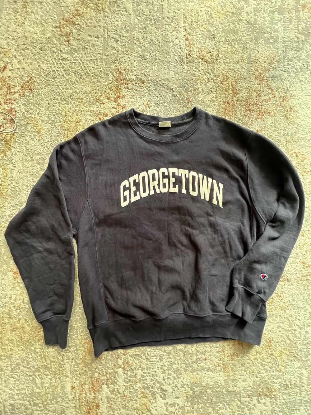 Champion Reverse Weave Georgetown Crewneck Sweatshirt Navy Blue Large